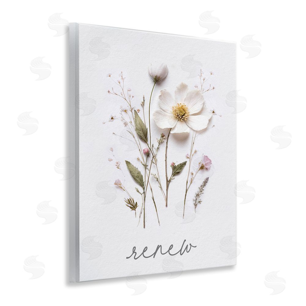 Lettered and Lined Pressed Flowers Renew Wooden Wall Plaque Art Print