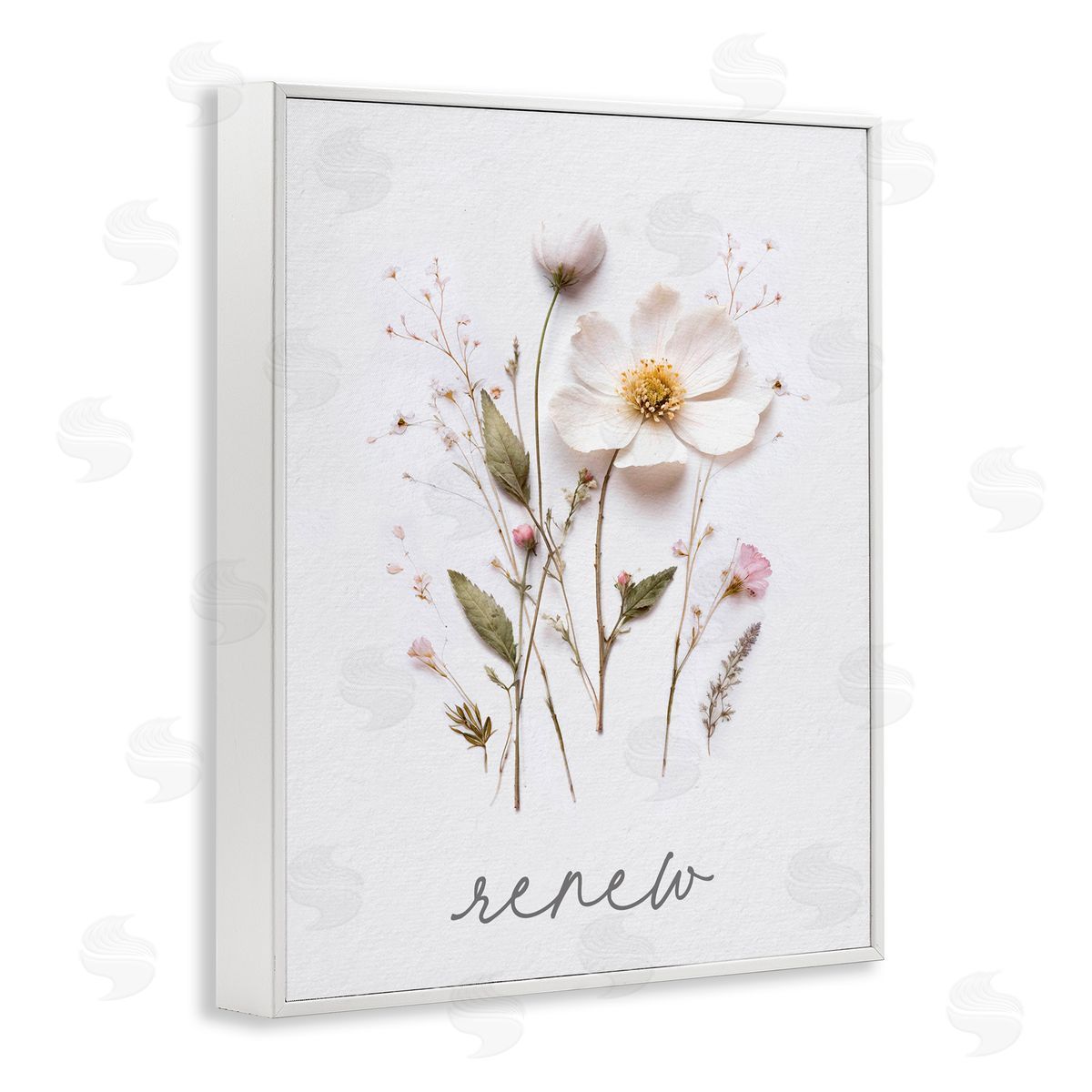Lettered and Lined Pressed Flowers Renew White Framed Giclee Print Wall Art