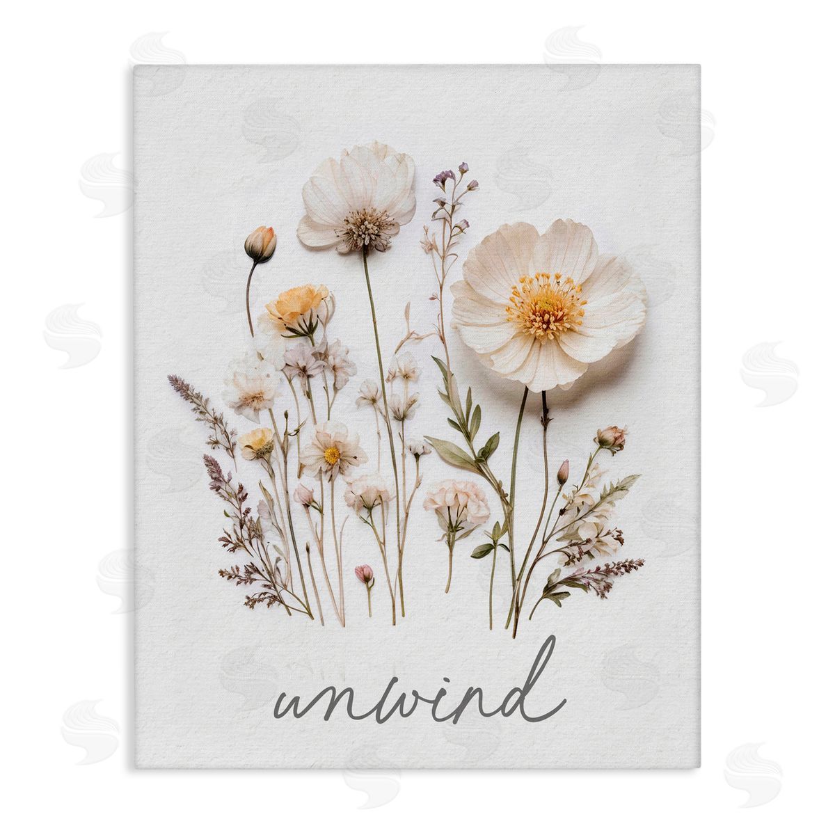 Lettered and Lined Pressed Flowers Unwind Stretched Canvas Wall Art Print
