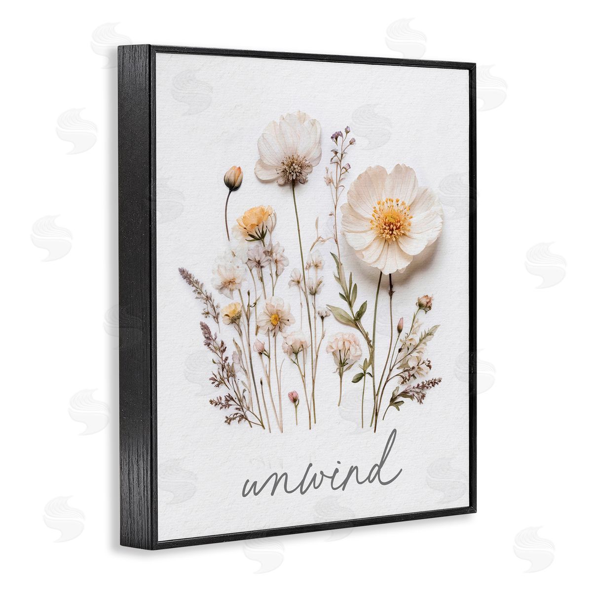 Lettered and Lined Pressed Flowers Unwind Black Framed Giclee Print Wall Art