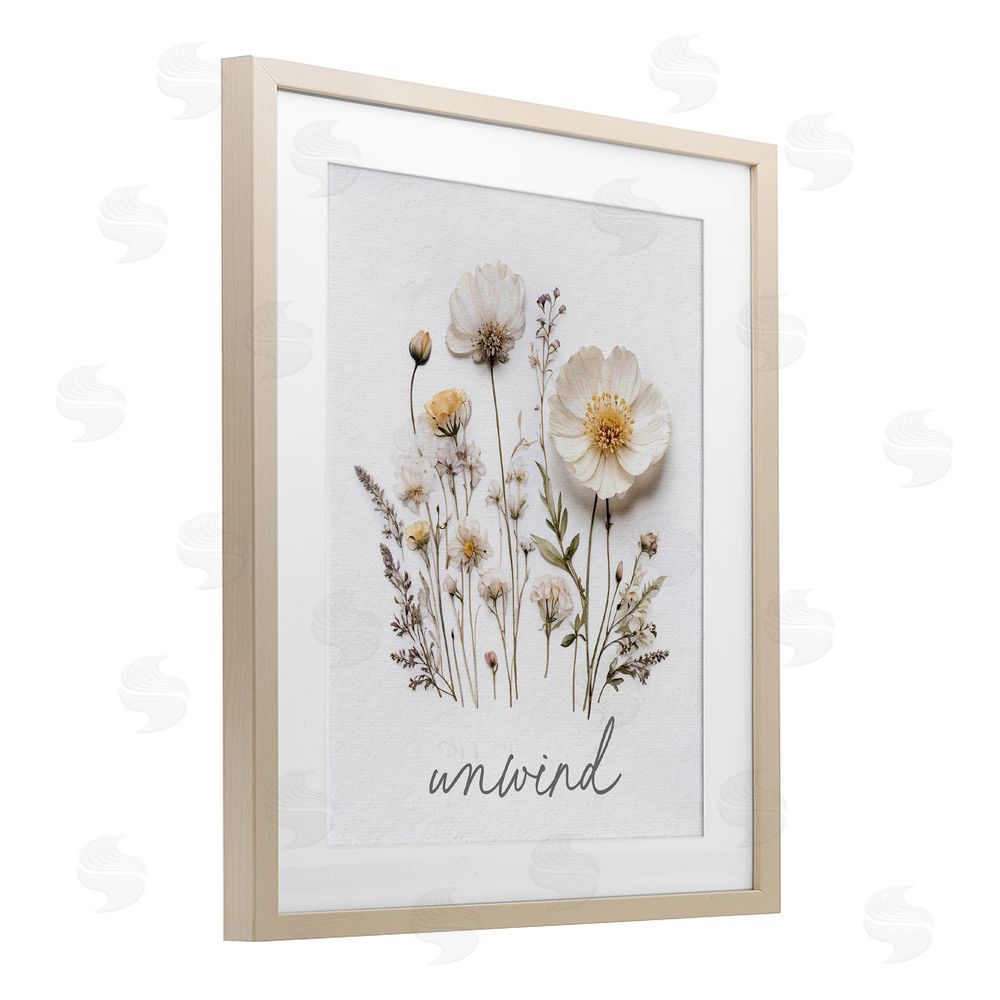 Lettered and Lined Pressed Flowers Unwind Brown Framed Print Under Glass Wall Art