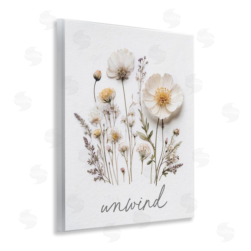 Lettered and Lined Pressed Flowers Unwind Wooden Wall Plaque Art Print