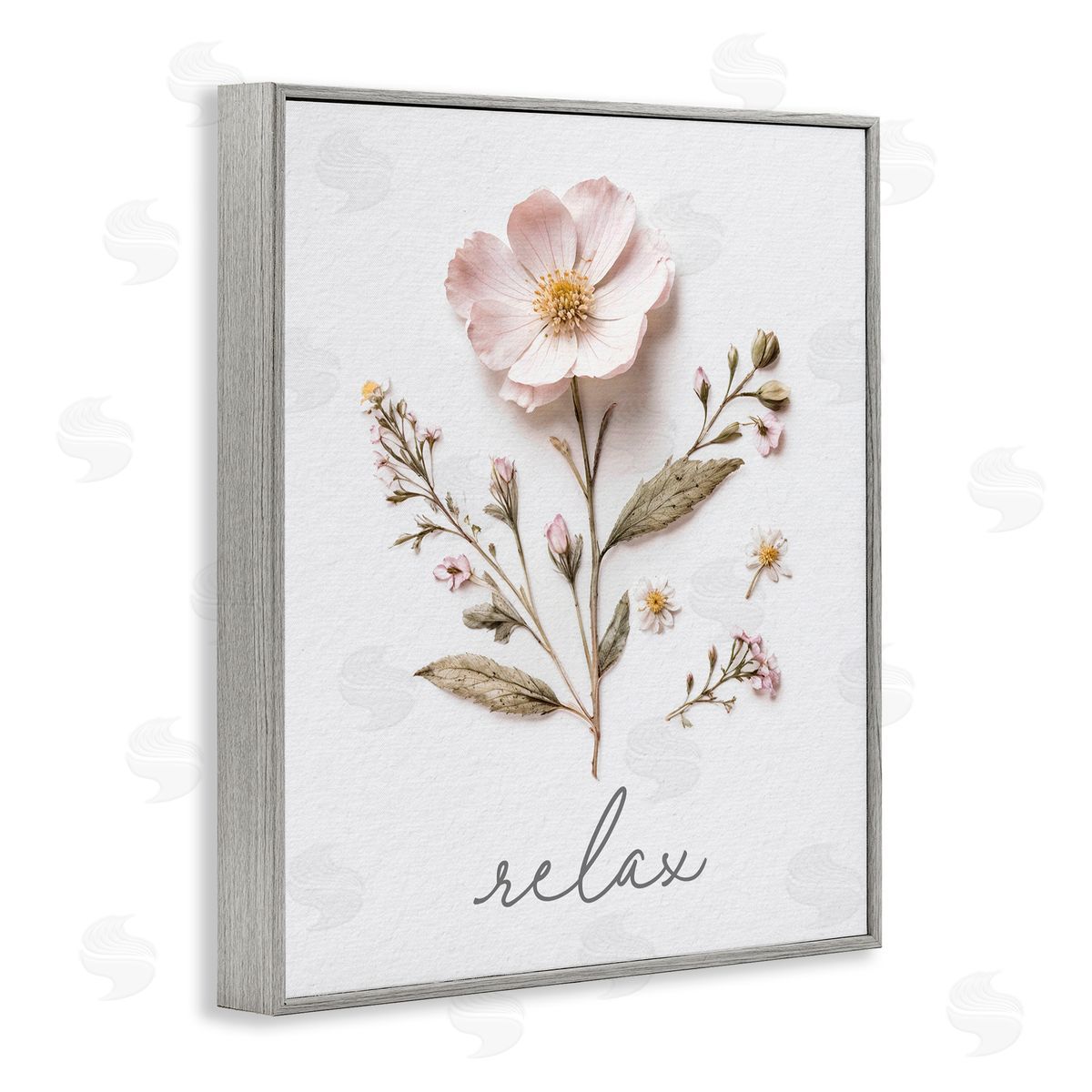 Lettered and Lined Pressed Flowers Relax Gray Framed Giclee Print Wall Art