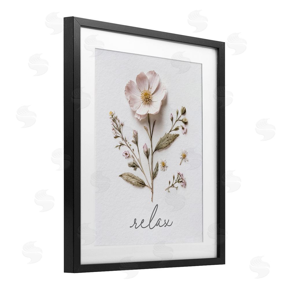 Lettered and Lined Pressed Flowers Relax Black Framed Print Under Glass Wall Art