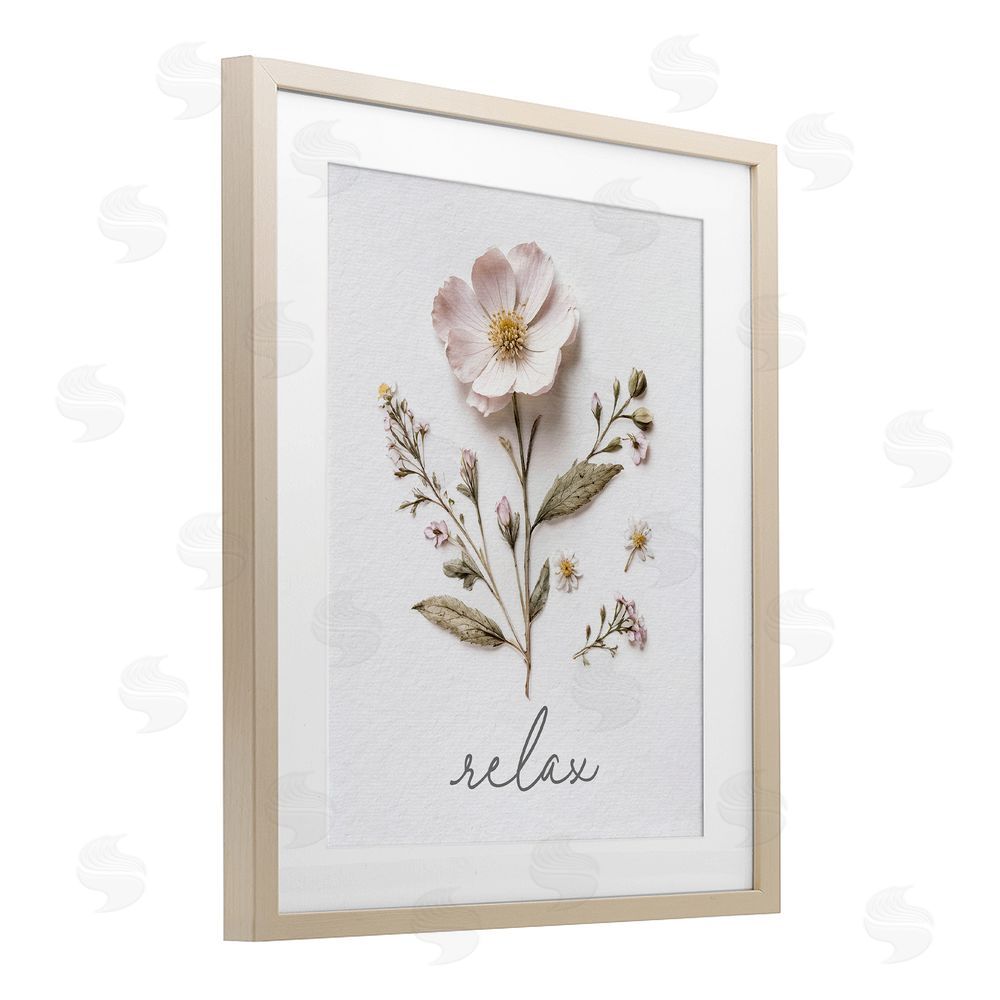 Lettered and Lined Pressed Flowers Relax Brown Framed Print Under Glass Wall Art