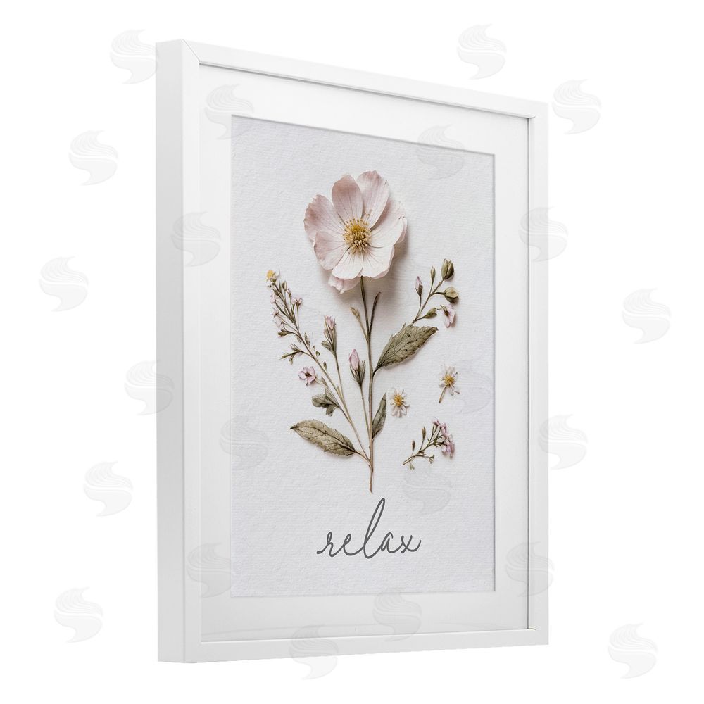 Lettered and Lined Pressed Flowers Relax White Framed Print Under Glass Wall Art