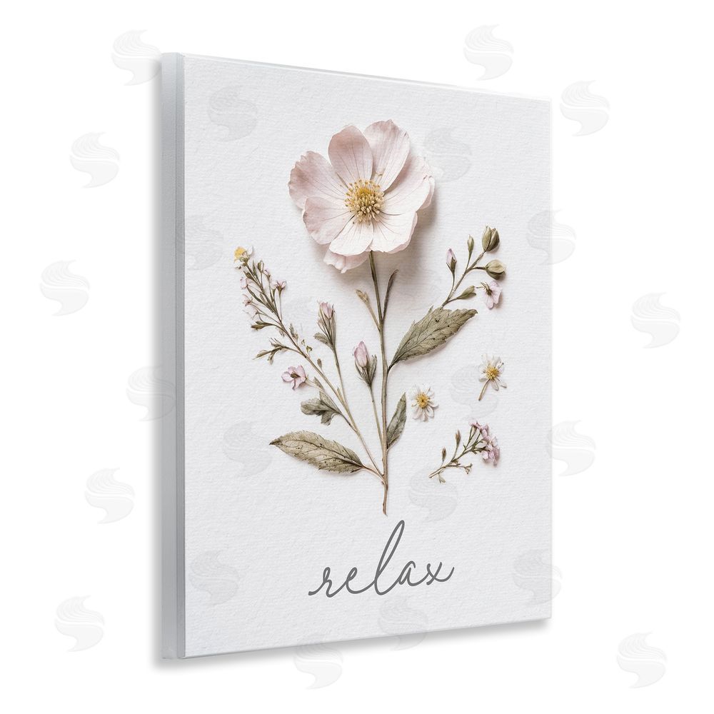 Lettered and Lined Pressed Flowers Relax Wooden Wall Plaque Art Print