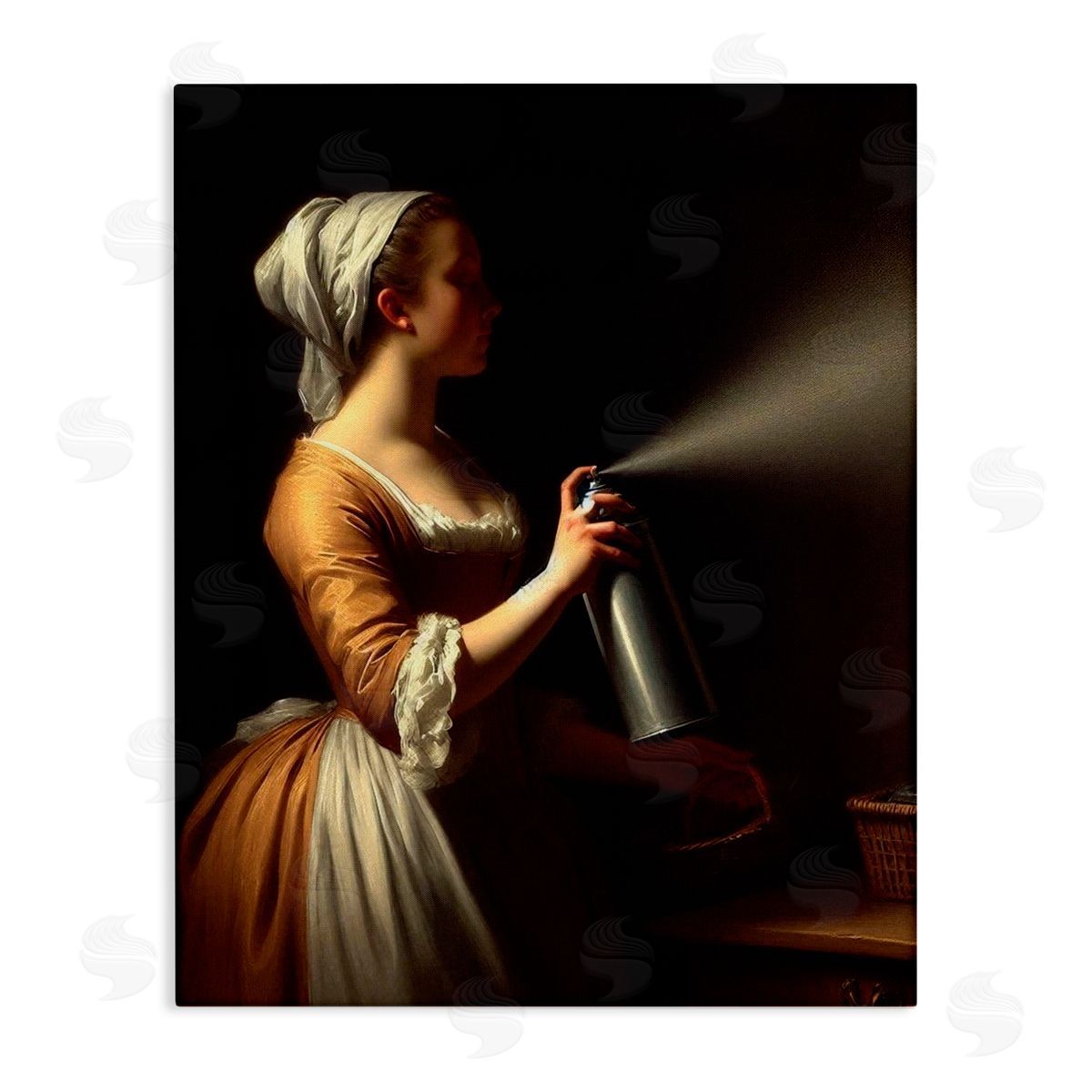 Lettered and Lined Funny Vintage Lady & Spray Paint Stretched Canvas Wall Art Print