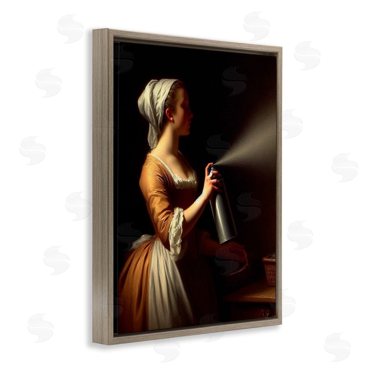 Lettered and Lined Funny Vintage Lady & Spray Paint Brown Floating Frame Canvas Wall Art Print