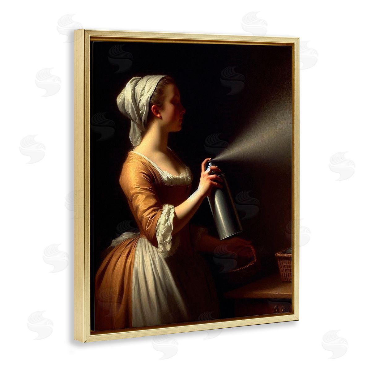 Lettered and Lined Funny Vintage Lady & Spray Paint Gold Floating Frame Canvas Wall Art Print