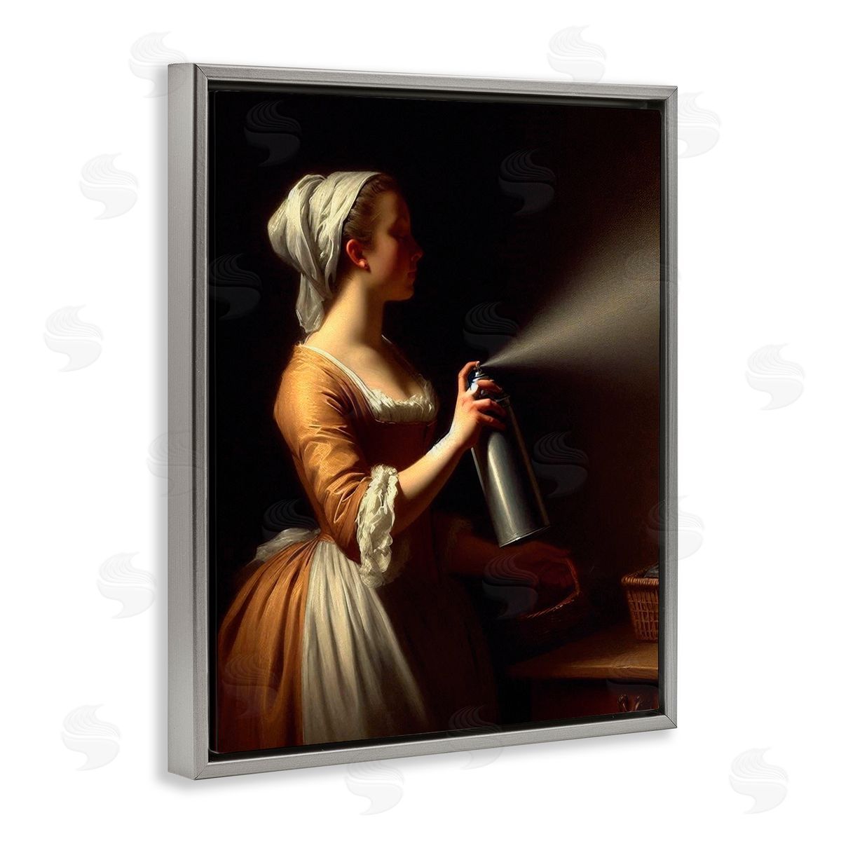 Lettered and Lined Funny Vintage Lady & Spray Paint Gray Floating Frame Canvas Wall Art Print