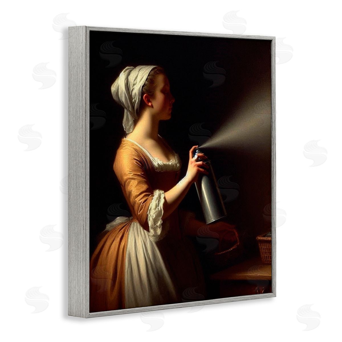 Lettered and Lined Funny Vintage Lady & Spray Paint Gray Framed Giclee Print Wall Art