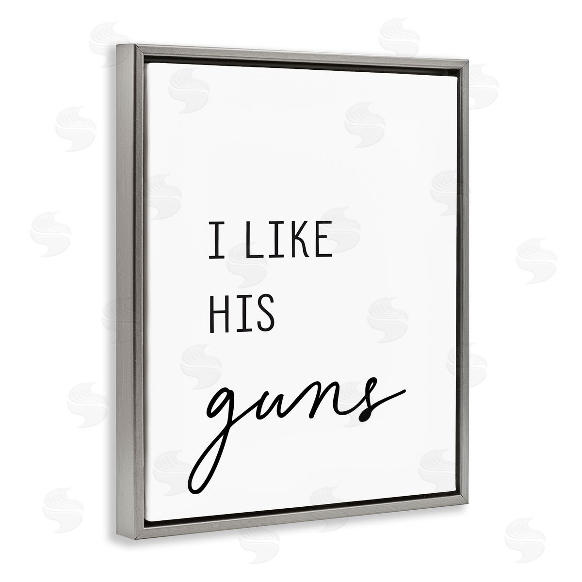 Lettered and Lined Like His Guns Gray Floating Frame Canvas Wall Art Print