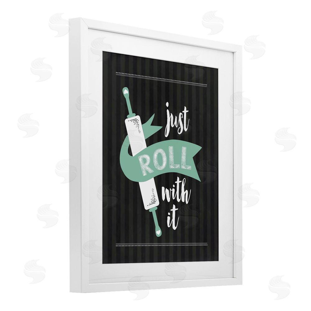 Lettered and Lined Roll With It Black & Green White Framed Print Under Glass Wall Art