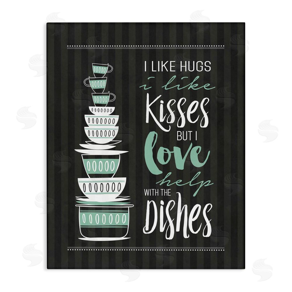 Lettered and Lined Love Help With Dishes Stretched Canvas Wall Art Print