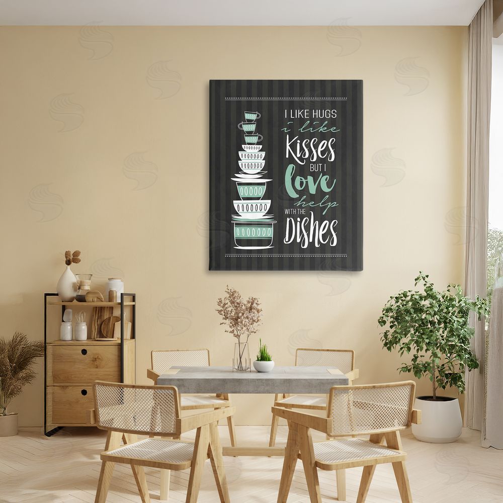 Lettered and Lined Love Help With Dishes Stretched Canvas Wall Art Print in Room