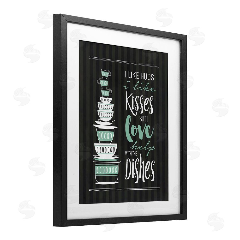 Lettered and Lined Love Help With Dishes Black Framed Print Under Glass Wall Art
