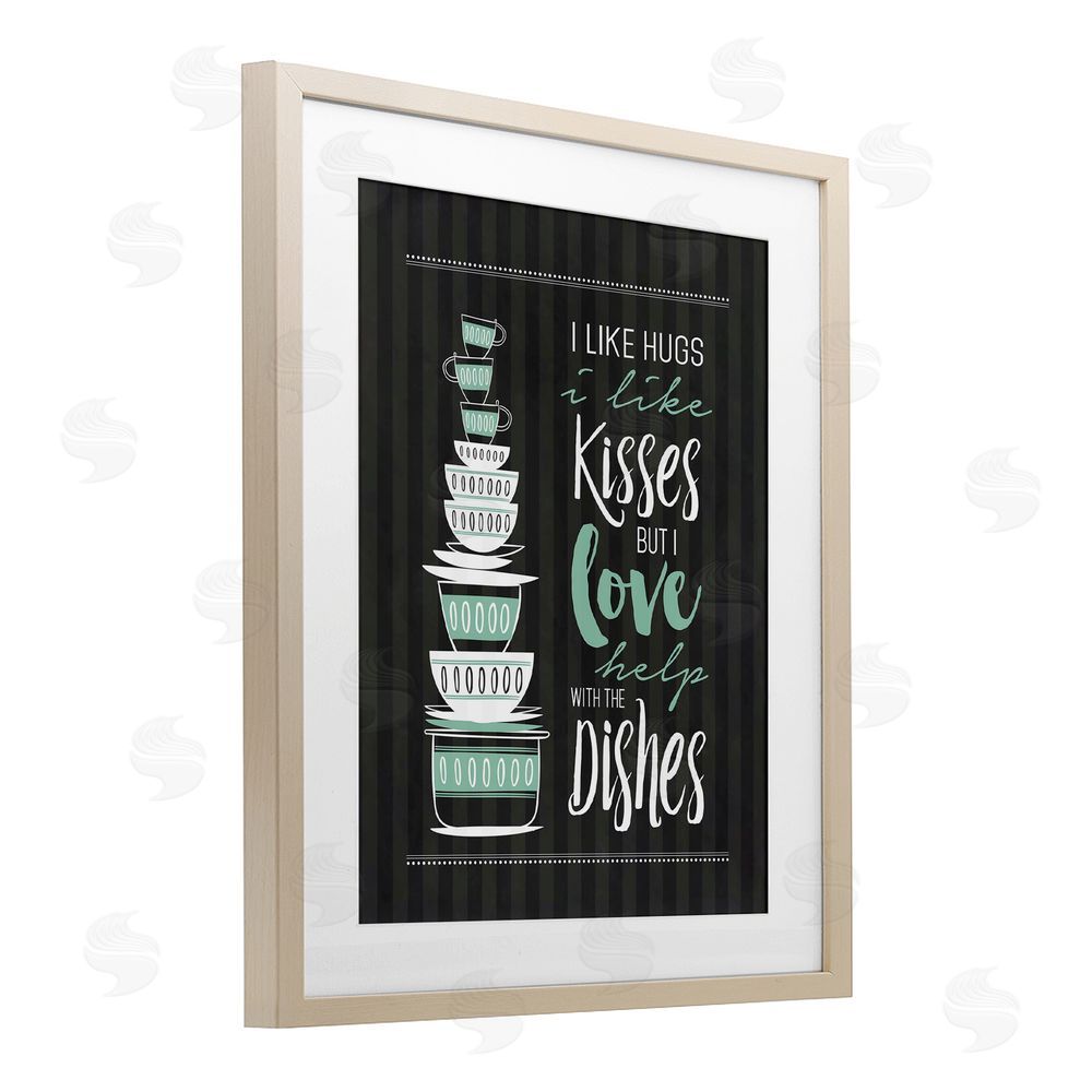 Lettered and Lined Love Help With Dishes Brown Framed Print Under Glass Wall Art