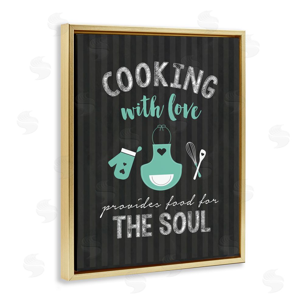 Lettered and Lined Food For Soul Black & Green Gold Floating Frame Canvas Wall Art Print