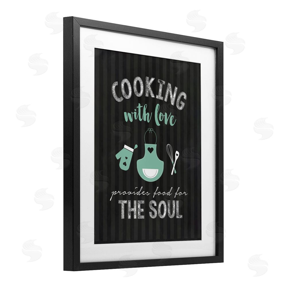 Lettered and Lined Food For Soul Black & Green Black Framed Print Under Glass Wall Art
