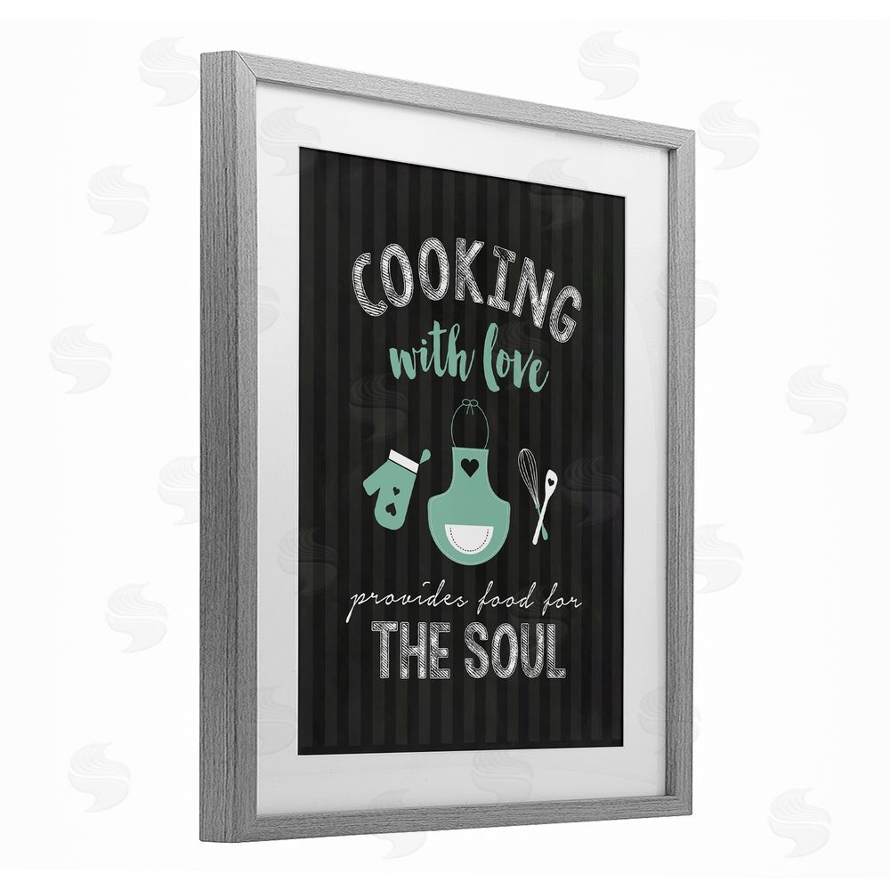 Lettered and Lined Food For Soul Black & Green Gray Framed Print Under Glass Wall Art