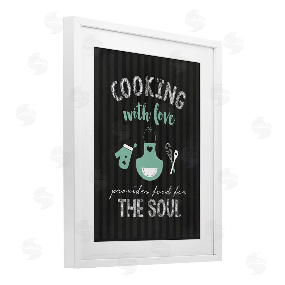 Lettered and Lined Food For Soul Black & Green White Framed Print Under Glass Wall Art