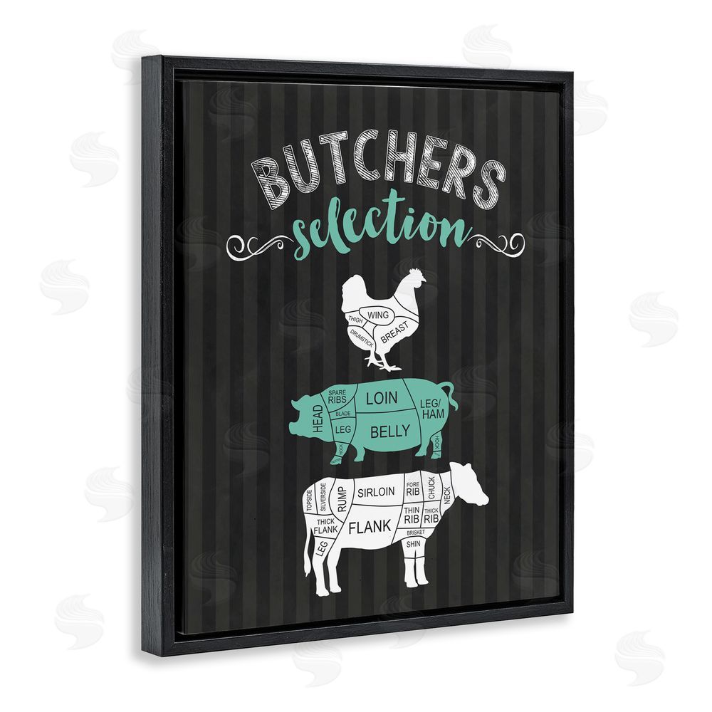 Lettered and Lined Butchers Selection Black & Green Black Floating Frame Canvas Wall Art Print