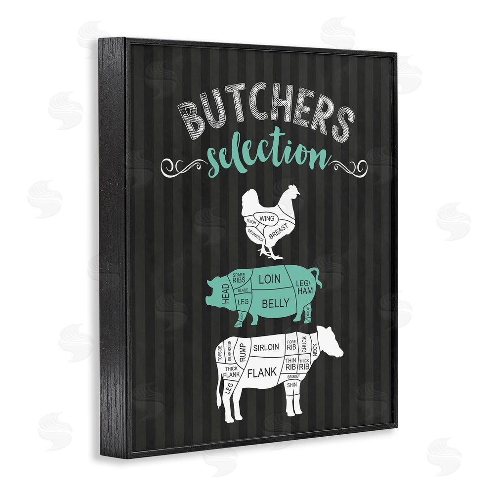 Lettered and Lined Butchers Selection Black & Green Black Framed Giclee Print Wall Art