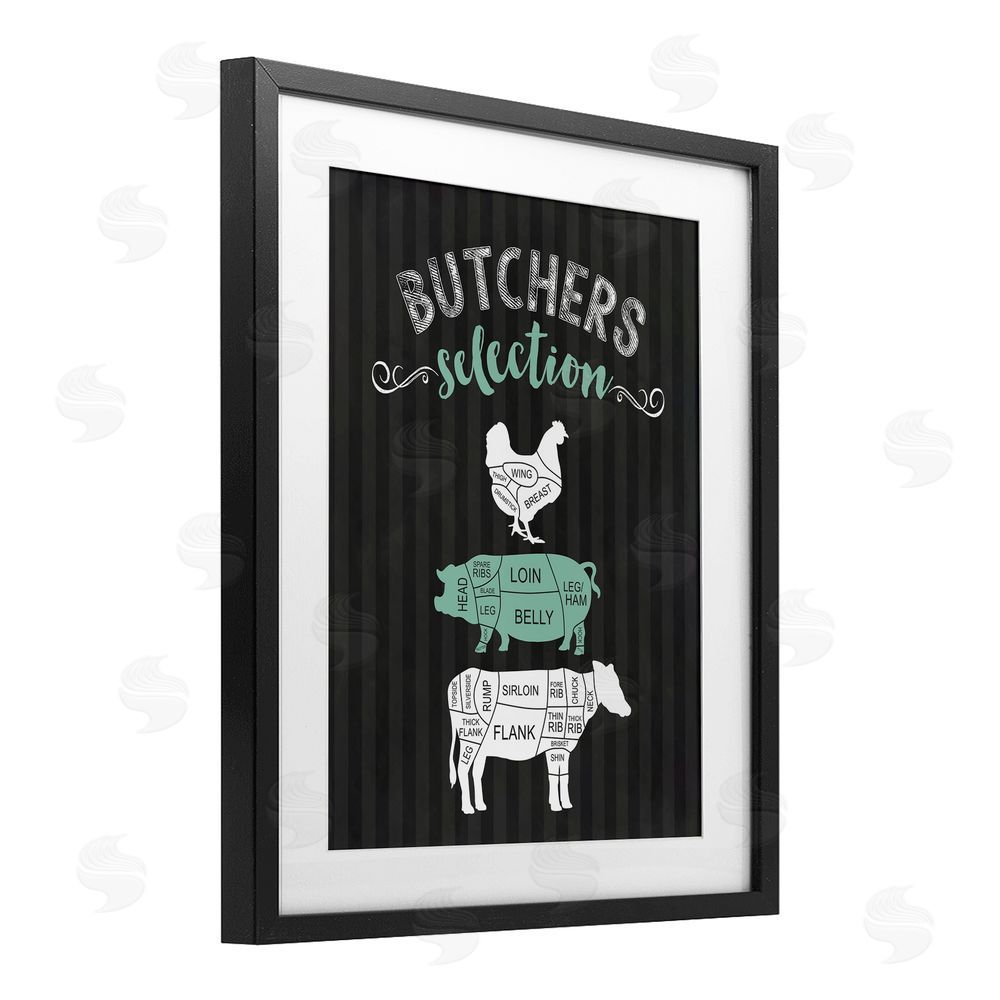 Lettered and Lined Butchers Selection Black & Green Black Framed Print Under Glass Wall Art
