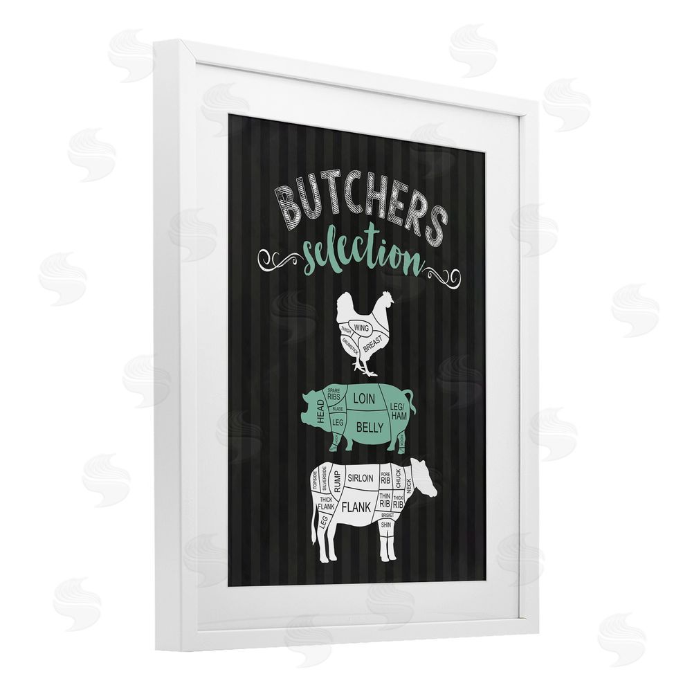 Lettered and Lined Butchers Selection Black & Green White Framed Print Under Glass Wall Art