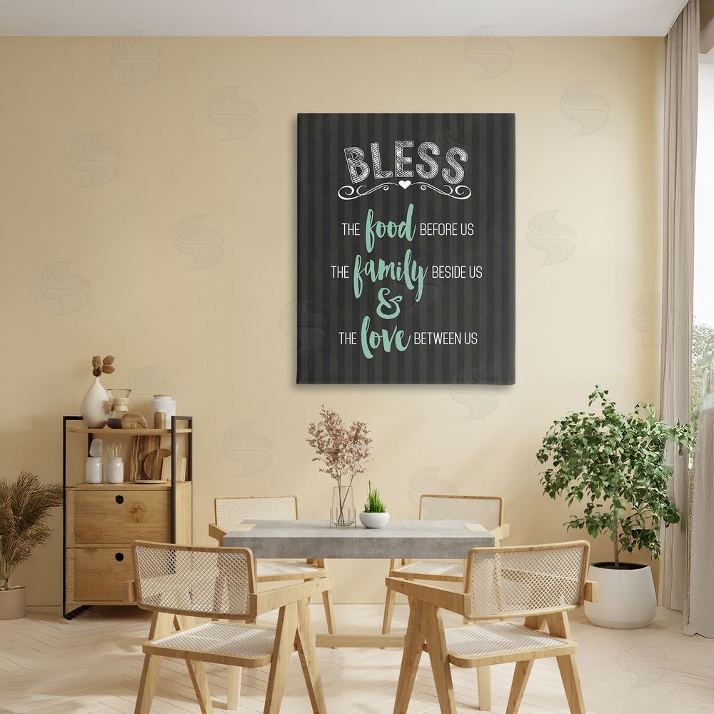 Lettered and Lined Bless The Food Family & Love Stretched Canvas Wall Art Print in Room