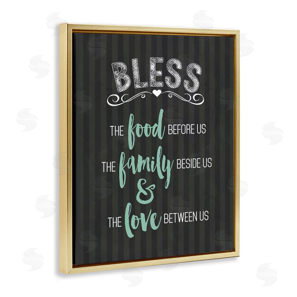 Lettered and Lined Bless The Food Family & Love Gold Floating Frame Canvas Wall Art Print