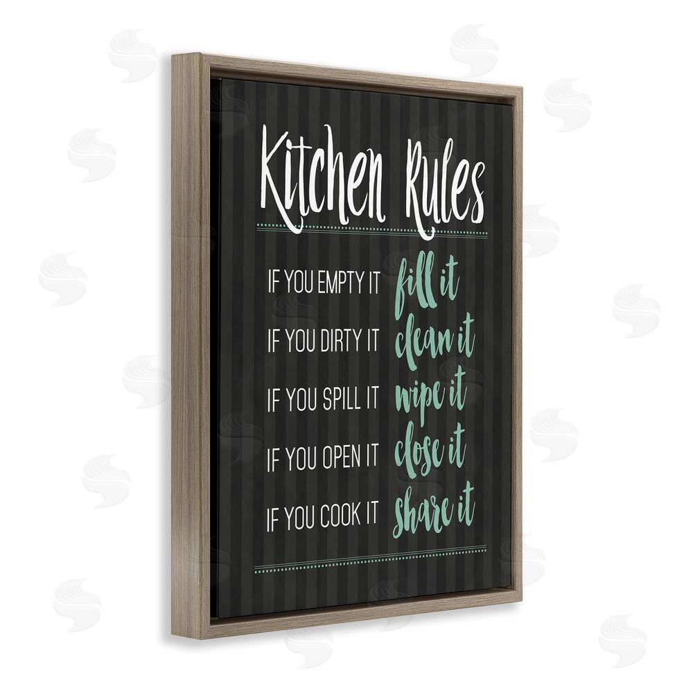 Lettered and Lined Kitchen Rules Black & Green Brown Floating Frame Canvas Wall Art Print