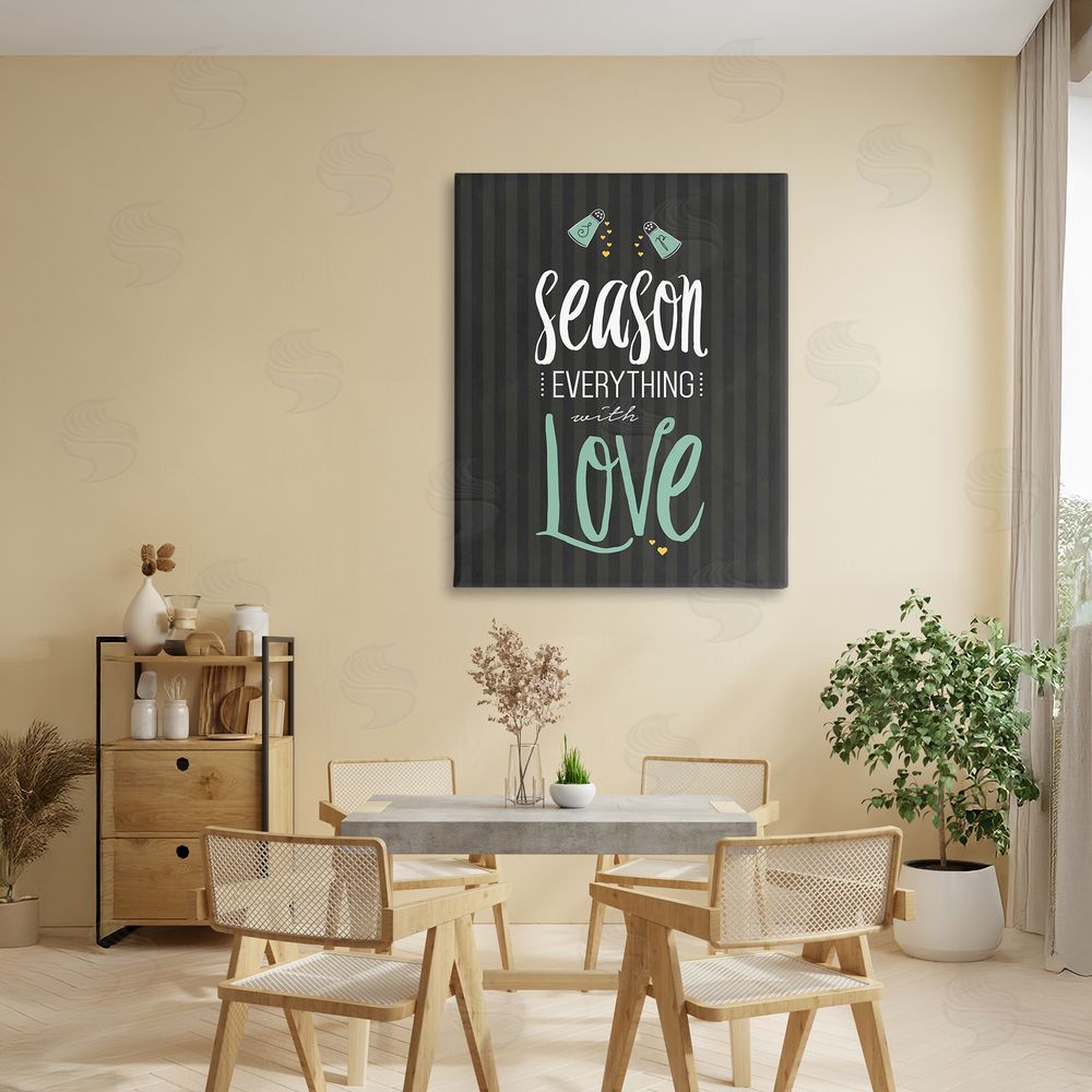 Lettered and Lined Season With Love Black & Green Stretched Canvas Wall Art Print in Room