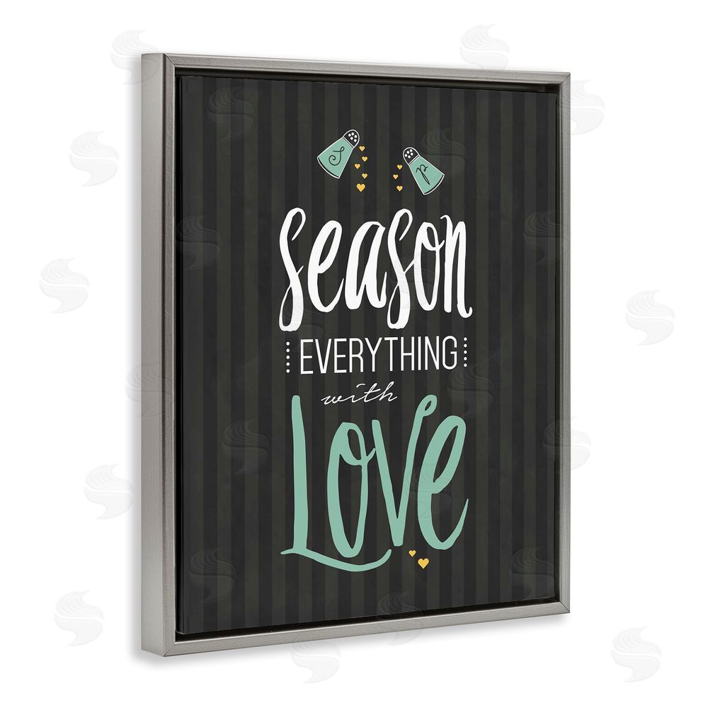 Lettered and Lined Season With Love Black & Green Gray Floating Frame Canvas Wall Art Print