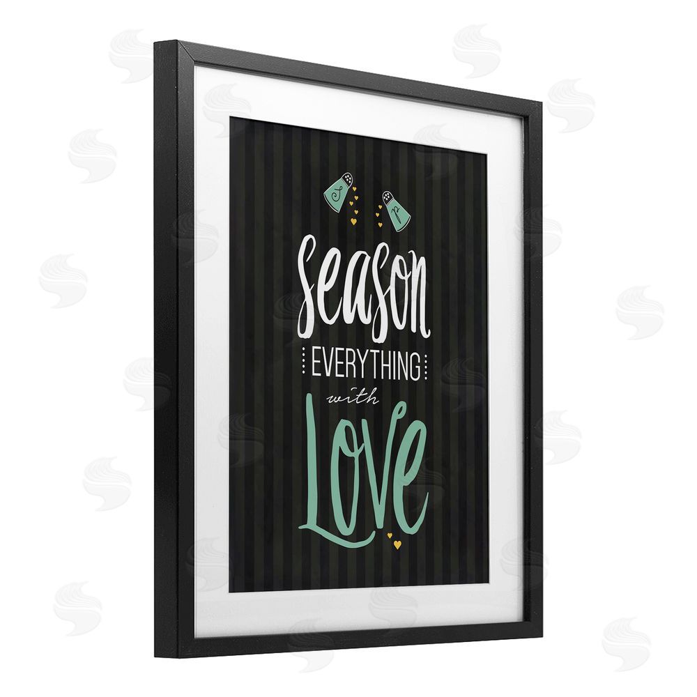 Lettered and Lined Season With Love Black & Green Black Framed Print Under Glass Wall Art