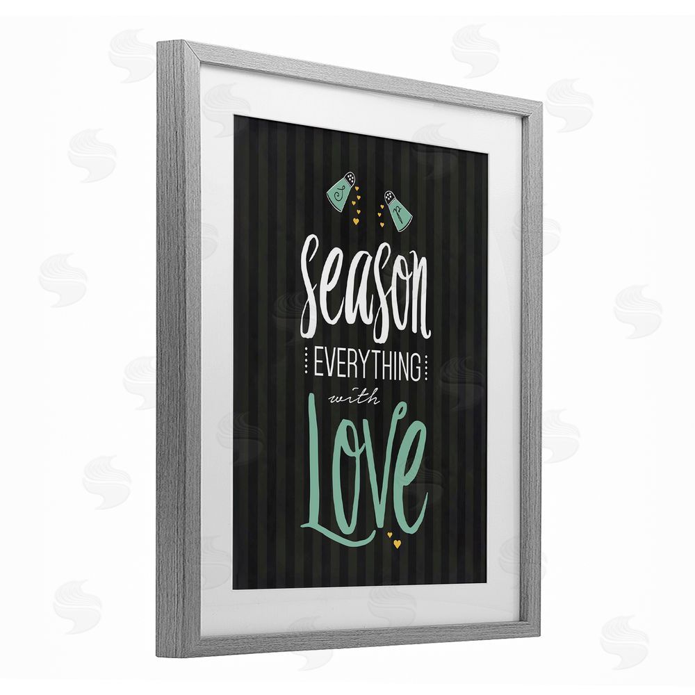 Lettered and Lined Season With Love Black & Green Gray Framed Print Under Glass Wall Art