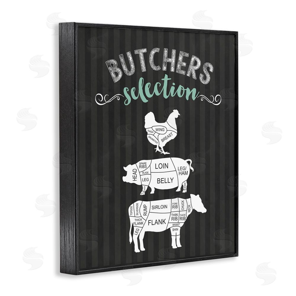 Lettered and Lined Butchers Selection Animal Sections Black Framed Giclee Print Wall Art