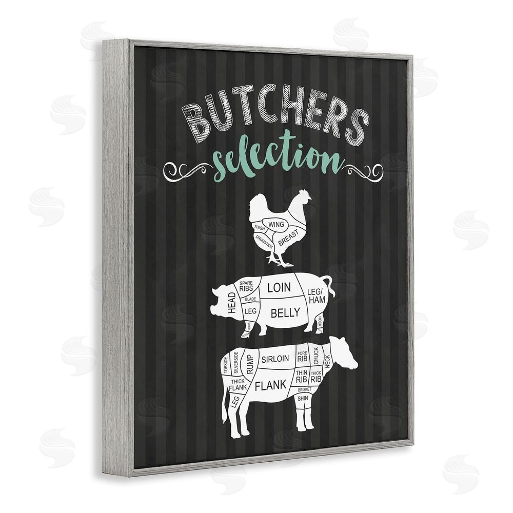Lettered and Lined Butchers Selection Animal Sections Gray Framed Giclee Print Wall Art