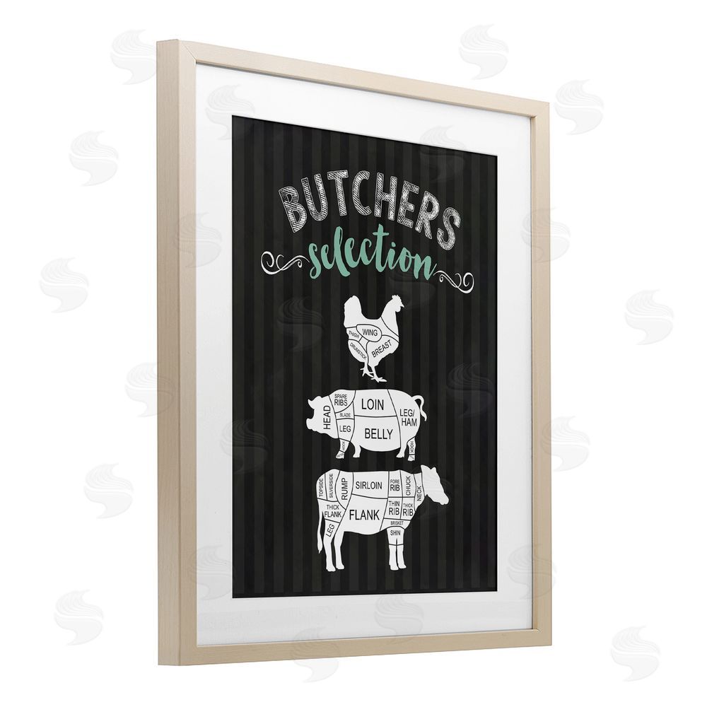 Lettered and Lined Butchers Selection Animal Sections Brown Framed Print Under Glass Wall Art