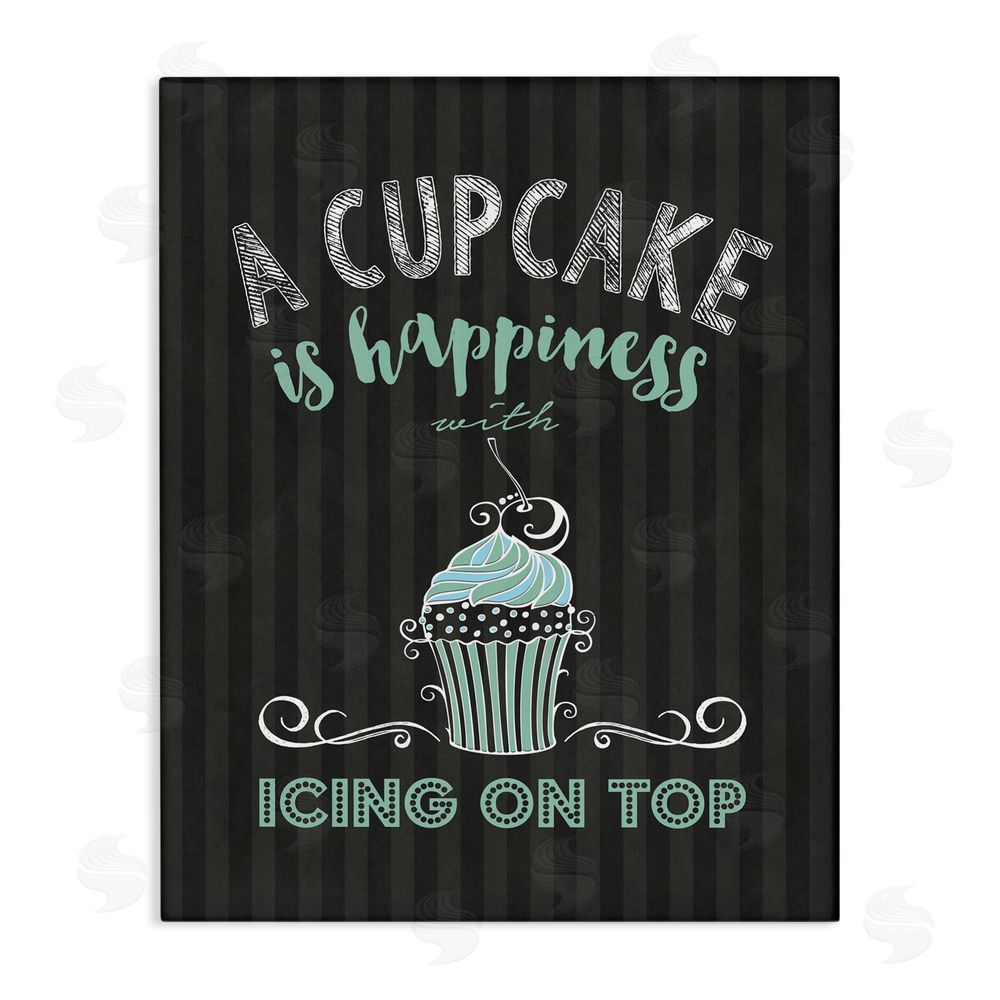 Lettered and Lined Cupcake Is Happiness with Icing Stretched Canvas Wall Art Print
