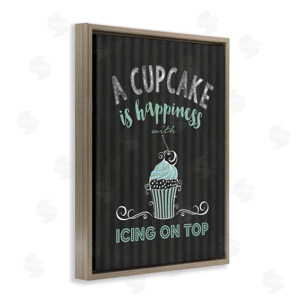 Lettered and Lined Cupcake Is Happiness with Icing Brown Floating Frame Canvas Wall Art Print
