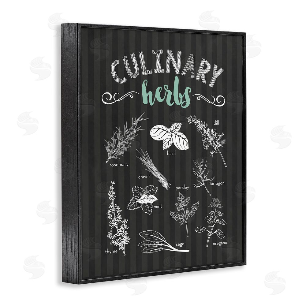 Lettered and Lined Culinary Herbs on Stripes Black Framed Giclee Print Wall Art