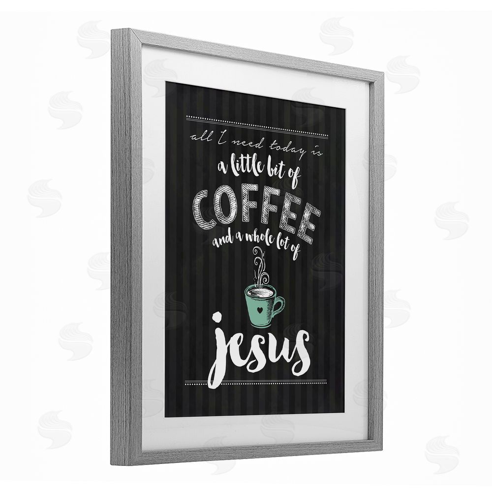 Lettered and Lined Little Coffee & Whole Lot Of Jesus Gray Framed Print Under Glass Wall Art