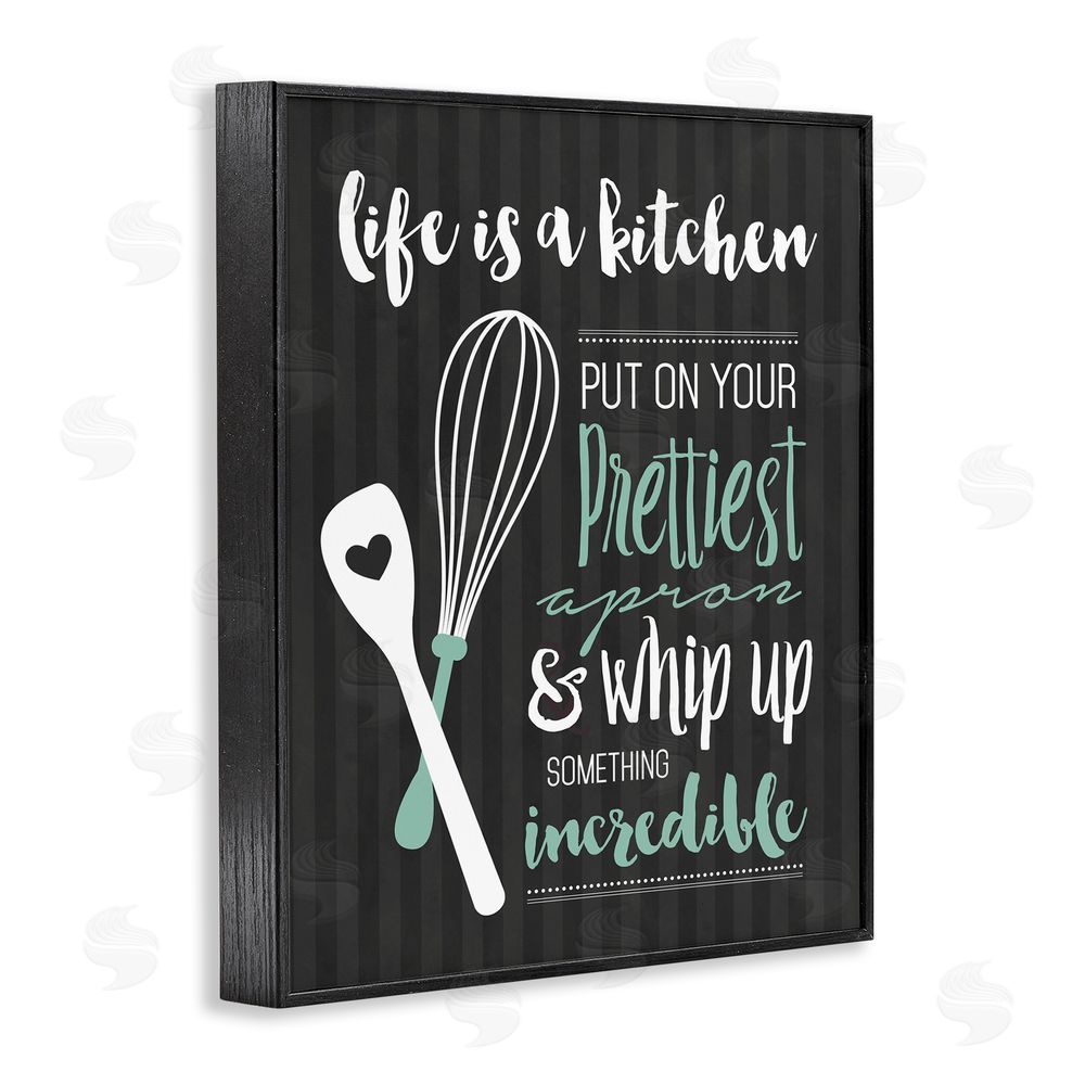 Lettered and Lined Life Is A Kitchen Motivational Black Framed Giclee Print Wall Art