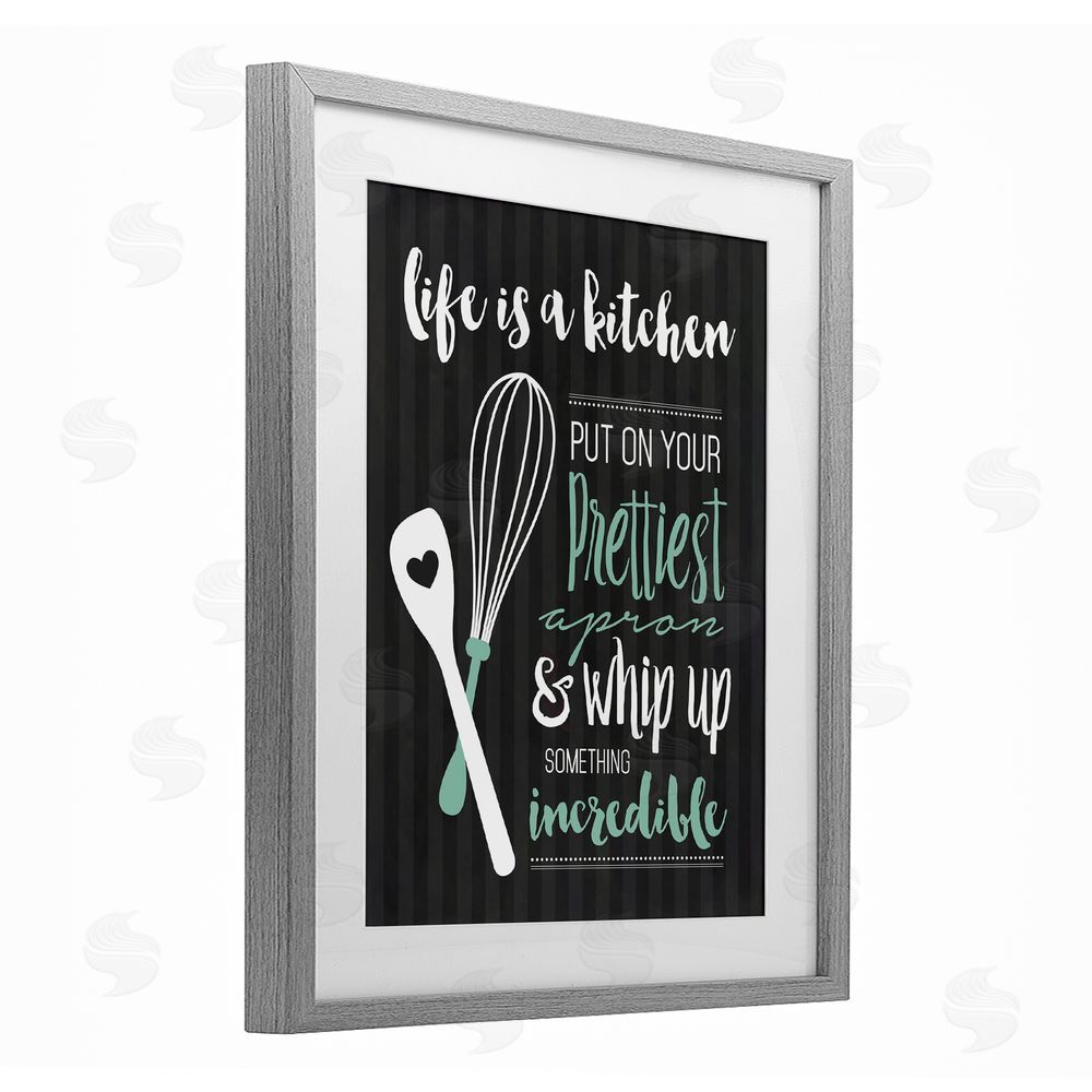 Lettered and Lined Life Is A Kitchen Motivational Gray Framed Print Under Glass Wall Art
