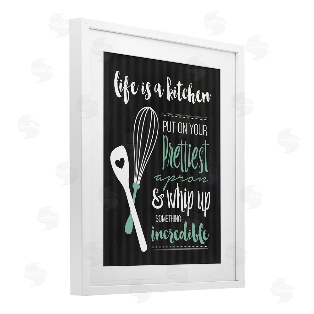 Lettered and Lined Life Is A Kitchen Motivational White Framed Print Under Glass Wall Art