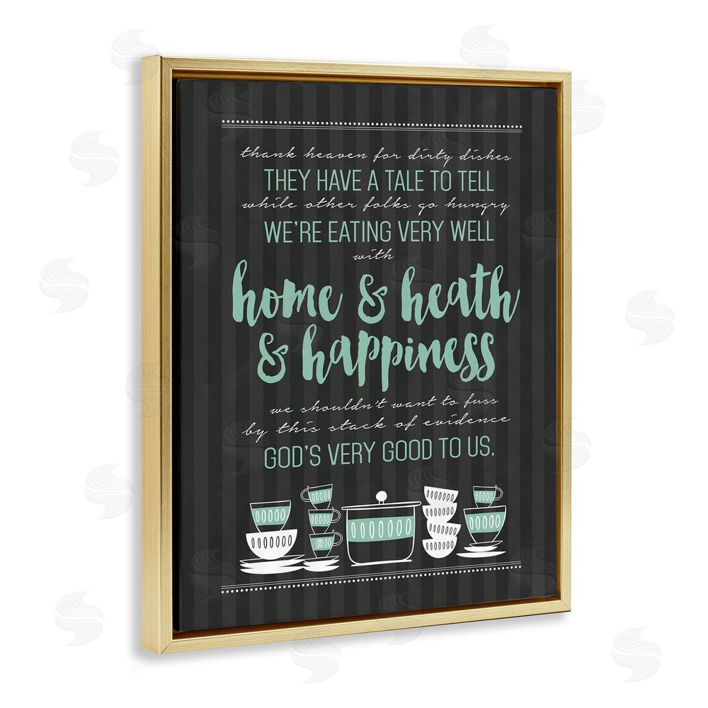 Lettered and Lined God's Good To Us Kitchen Gold Floating Frame Canvas Wall Art Print