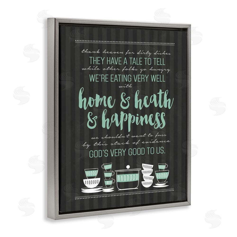 Lettered and Lined God's Good To Us Kitchen Gray Floating Frame Canvas Wall Art Print