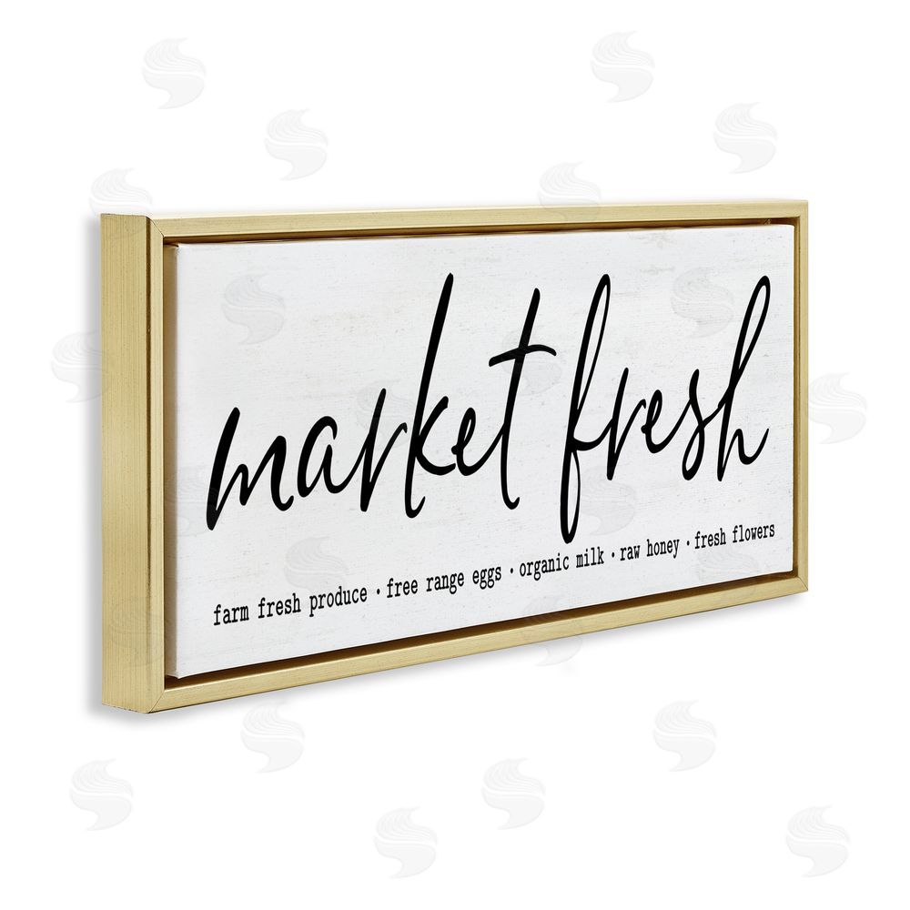 Lettered and Lined Market Fresh Organic Gold Floating Frame Canvas Wall Art Print